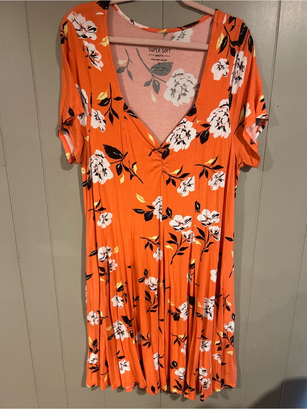 torrid Bright Orange Floral Midi Dress with V-Neck